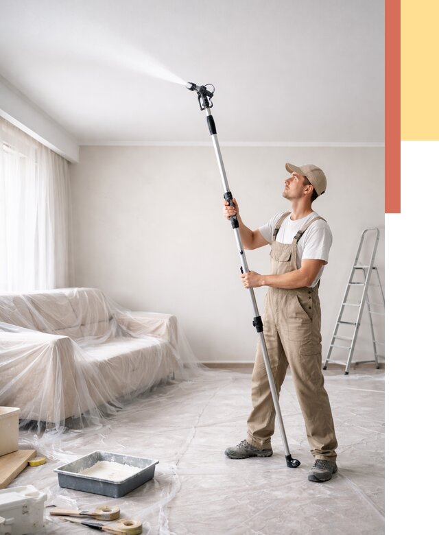 Покраска потолка краскопультом в Павловском Посаде от 4573 руб. быстро и недорого | ОТДЕЛОЧНИК-Пвл